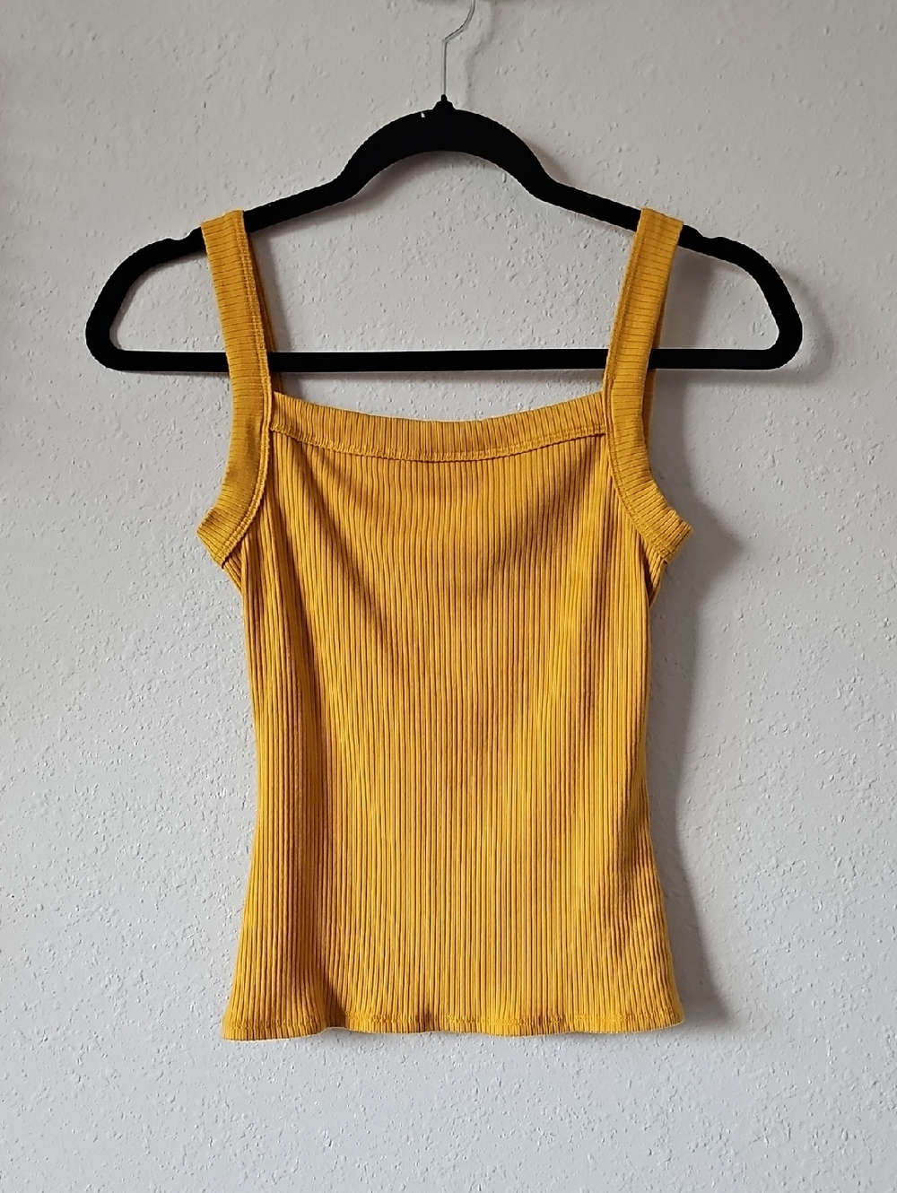 Reformation Ribbed Square-Neck Tank Top - Mustard